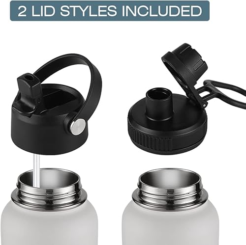 Miniatura 2 de Funkrin Botella de agua aislada con tapa de popote y tapa de boquilla, taza de viaje personalizada de acero inoxidable al vacío de 32 onzas, a