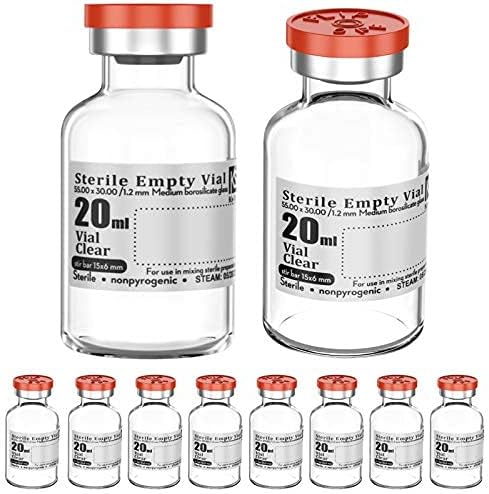 Ks-Tek Sterile Empty Vials with Self Healing Injection Port,with Flip Off Aluminum Cap,Sterile Package (20ml,10)