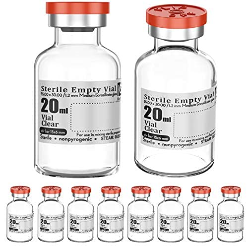 Ks-Tek Sterile Empty Vials With Self Healing Injection Port,With Flip Off Aluminum Cap,Sterile Package (20Ml,10) #TOP13
