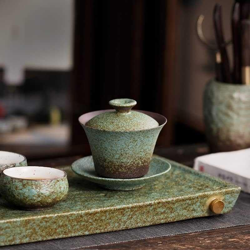 Taza de té de cerámica hecha a mano de Kung Fu – Taza de té de cerámica gruesa japonesa, juego de té pequeño retro en color verde