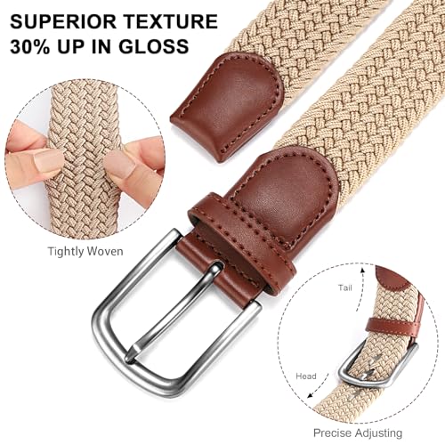 Mens Belt,Elastic Belt Stretch,Braided Woven Casual Belt 1 3/8",With Gif Box.3