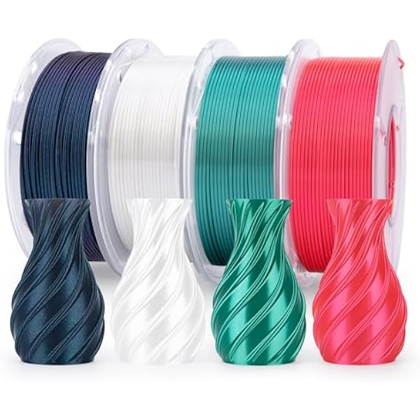 ELEGOO Zestaw jedwabnych filamentów PLA 250 g 1,75 mm, 4 kolory błyszczących filamentów do drukarki 3D, dokładność wymiarowa +/- 0,02 mm, 4 szpule 250 g ostrokrzew zielony/czerwony/biały/czarny Galaxy