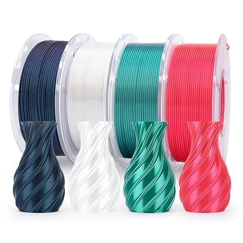 ELEGOO 250g Silk PLA Filament Bundle 1.75mm, 4 Colours Shiny 3D Printer Filaments Dimensional Accuracy +/- 0.02mm, 4 Pack 250g Spool Holly Green/Red/White/Galaxy Black