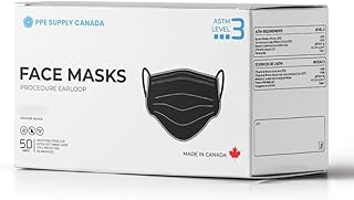 PPE SUPPLY CANADA (Pack of 50) ASTM LEVEL 3 Adult Face Masks Disposable - 3 Ply - MADE IN CANADA Face Mask
