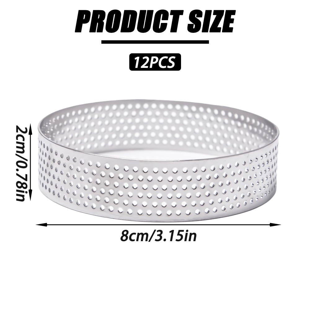 12 Pièces Anneaux à Tartes Ronds avec Trous Cercle à Pâtisserie Cercle à Tarte Perforé en Acier Inoxydable Cercle Perforé Patisserie Moule à Tartes Pâtisseries pour Gâteaux en Mousse(8 CM)