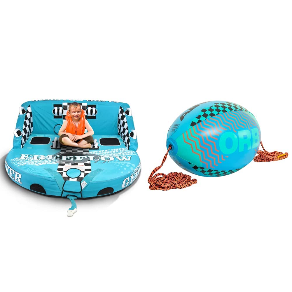 Photo 1 of SereneLife 3 Person Towable Tube for Boating, Inflatable Towable Tubes for Boats 1-3 Rider & AIRHEAD Orb, Towable Tube Rope Performance Ball, Blue