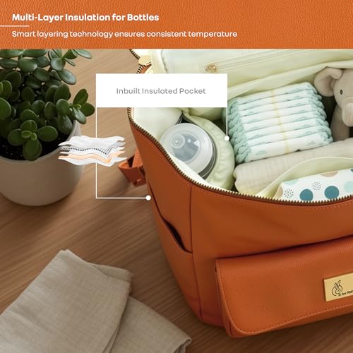Image of R for Rabbit Caramello Bold Ivy Diaper Bag for Moms, Premium Vegan Leather with Insulated Bottle Pockets, 7 Compartments, Maternity Travel Backpack, 24 Litre Capacity (Rust Orange)
