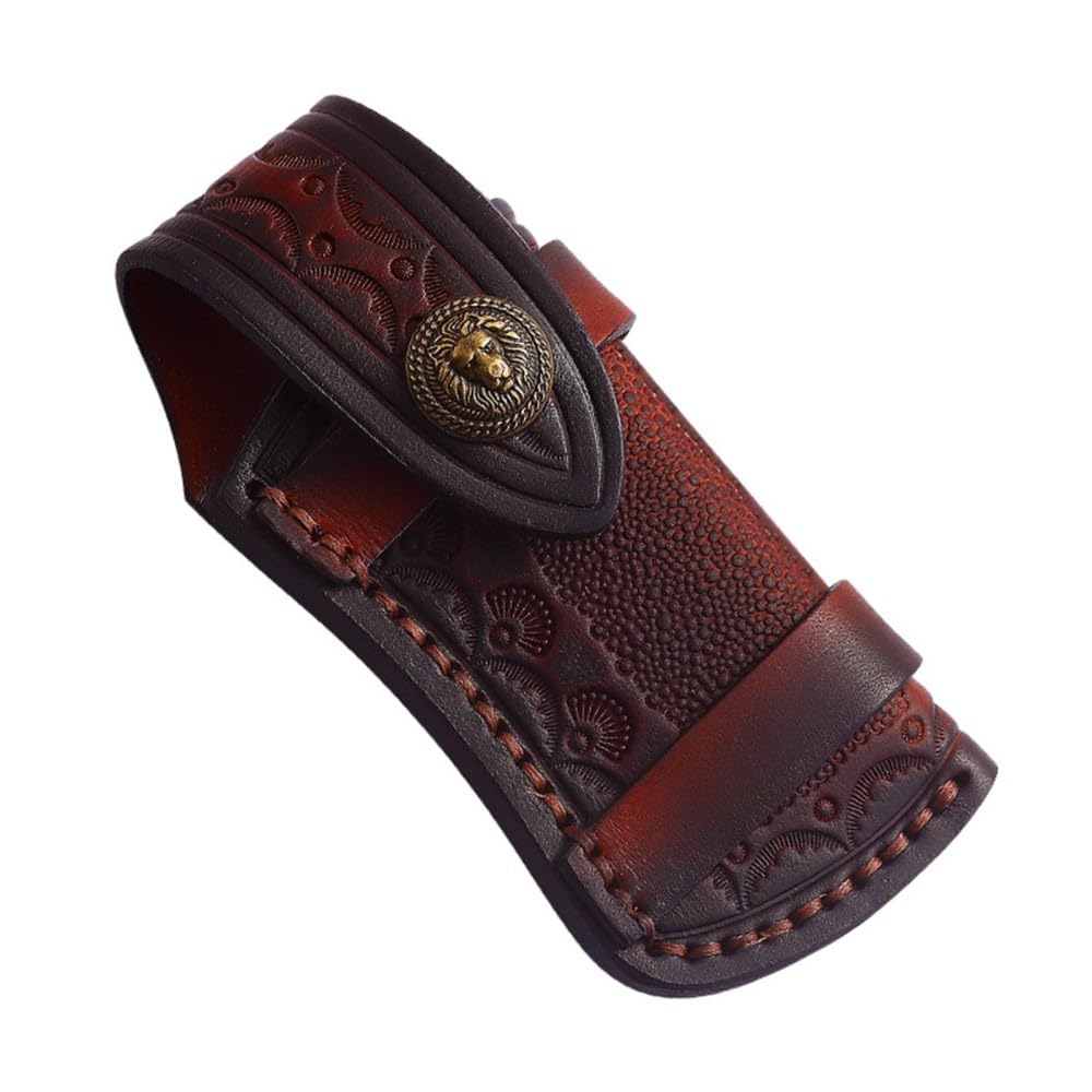 Pocket Knife Sheath, Knife Pouch Leather Knife Holster 4'' Folding Knife Sheath Knife Holder for Trapper Knife Small Folding Knife Sheath（Without Knife ), Red Brown