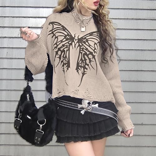 Pokn Y2K Butterfly Sweaters Pullover Graphic Sweaters Casual Emo Sweaters Aesthetics Sweater Knitwear Gothic Sweaters thumb #1