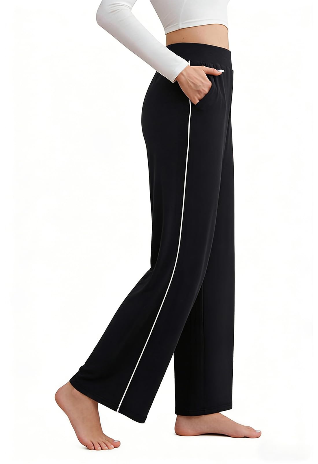 Charmo Jogginghose Damen Baggy Yogahose Lang Sporthose Hohe Taille Freizeithose Weites Bein Hose Bauchkontrolle Trainingshose Lockere Sweatpants mit Taschen