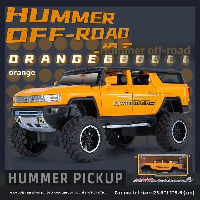 Image of Exclusive Alloy Metal Pull Back Die-Cast Car Diecast Metal Pullback Toy Car with Openable 6 Doors,Light Music Boys Gifts Toys (1:24 Hummer Off Road-Multicolor)