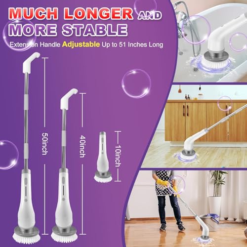 Image of Electric Spin Scrubber, 7 Replaceable Brush Heads, 1.5H Bathroom Scrubber Dual Speed & Adjustable Extension Arm, Cordless Household Cleaning Brush for Bathroom Tub Tile Floor