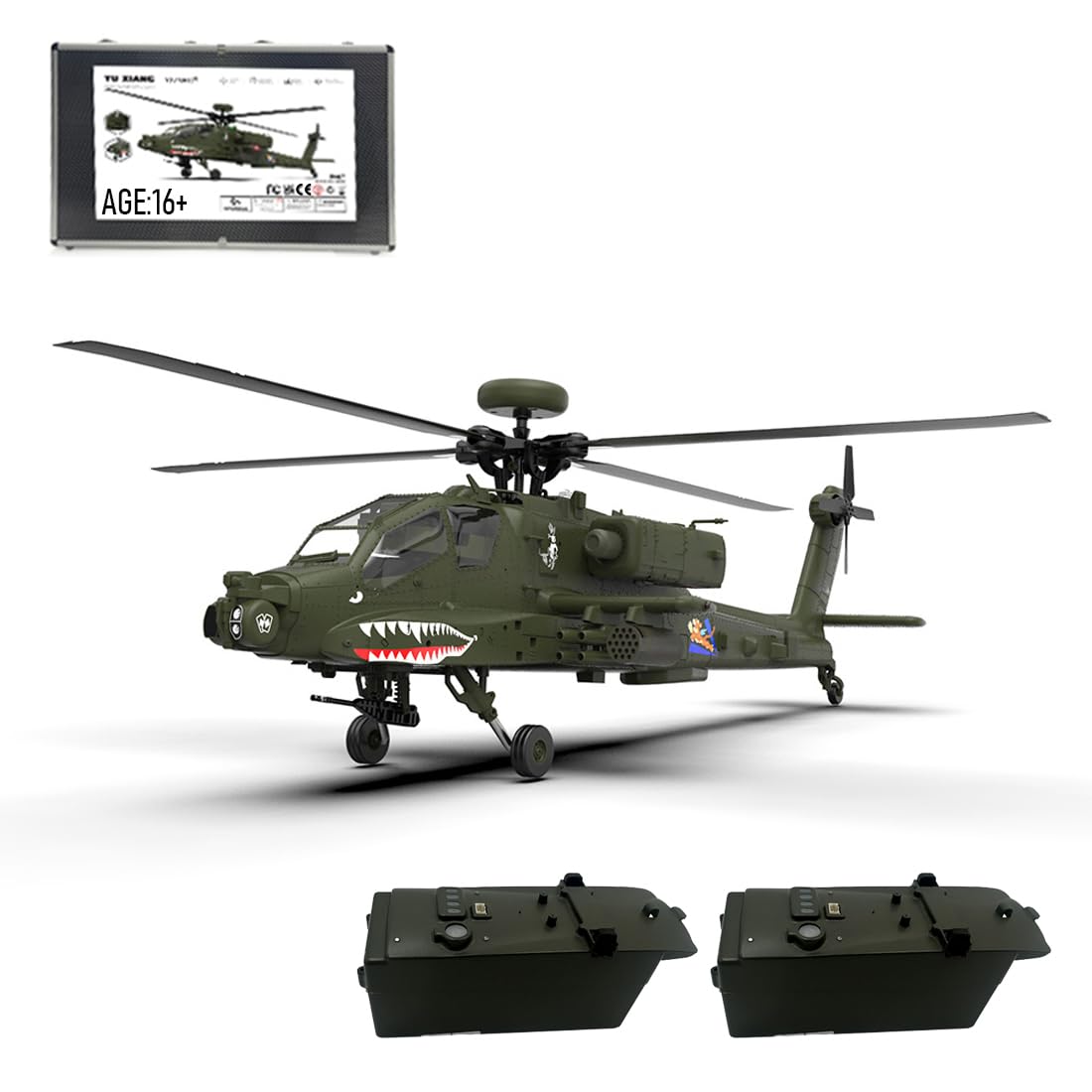 Lunaro YU XIANG F11 AH-64 helikopter RC w skali 1/32 z GPS, 6-kanałowy pilot zdalnego sterowania z oświetleniem LED, stabilny unoszenie, przyjazny dla początkujących wojskowy helikopter RC dla