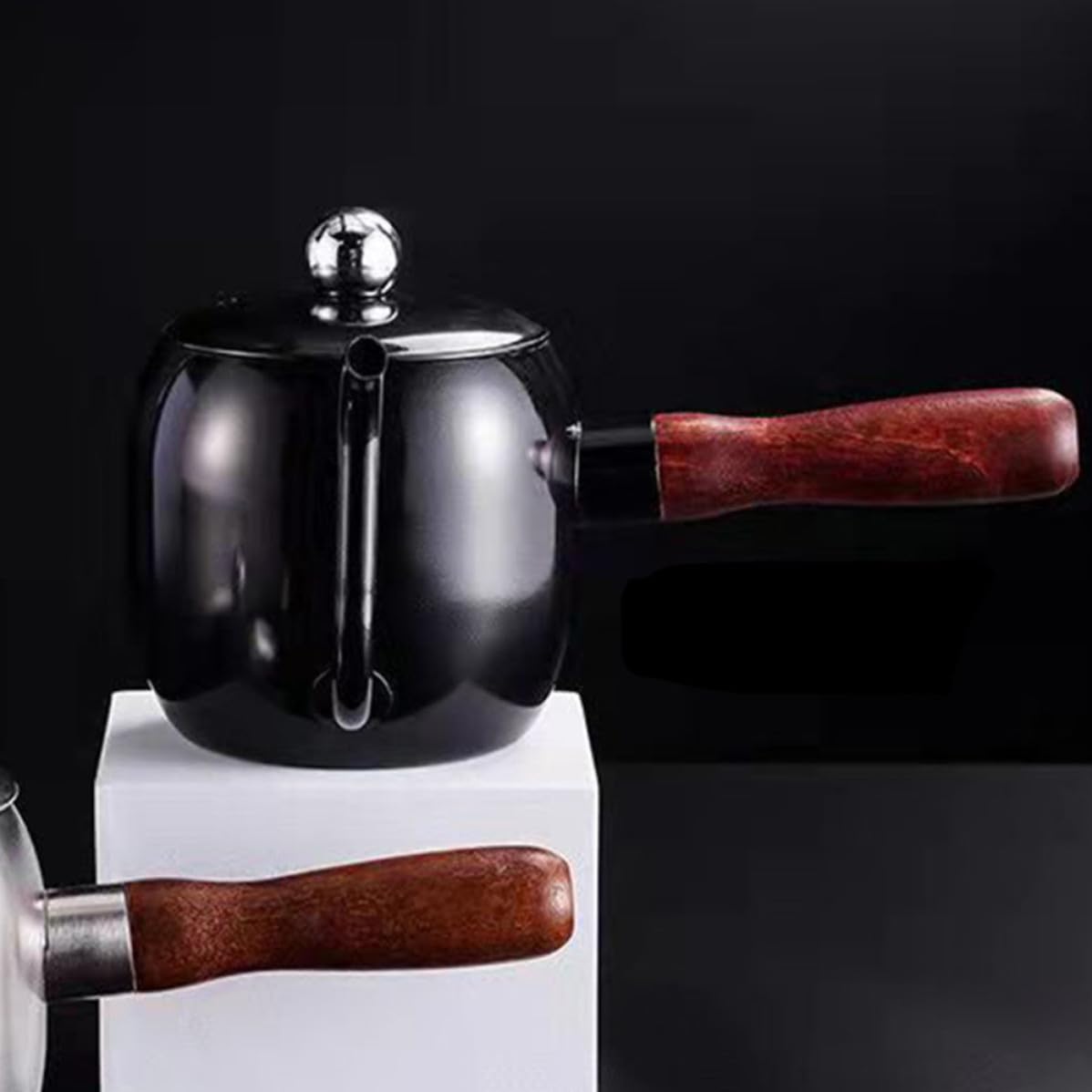 VILLCASE Hervidor de Cuello de Cisne Eléctrico 500ml de Acero Inoxidable Mango de Madera para Oficina y Familias Diseño Moderno y Textura