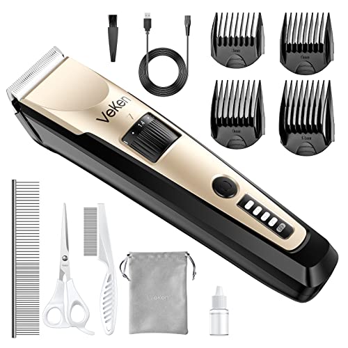 Veken Dog Grooming Kit Clippers, Low Noise Rechargeable Cordless Electric Quiet Dog Clippers for Grooming, Professional Pet Hair Clippers Shaver Trimmers Set for Thick to Heavy Coats Dogs Cats Pets