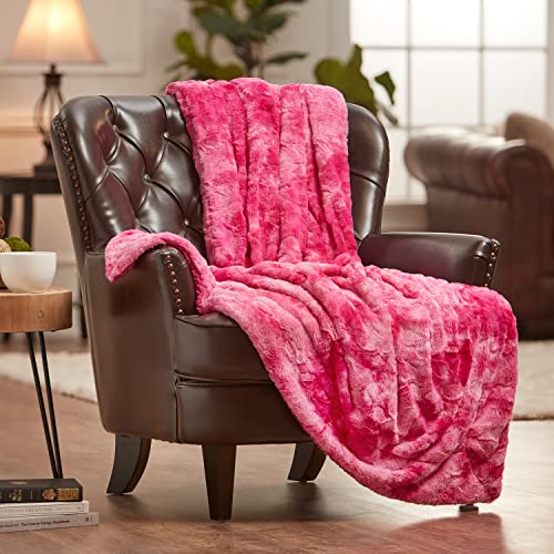 Chanasya Wolf Faux Fur Throw Blanket - Soft, Fuzzy Sherpa & Minky Throw Blanket - For Bed Or Couch - 50" X 65” - Pink #TOP1