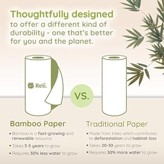 Reli. Bamboo Paper Towels (4 Pack, Jumbo) | Paper Towels Rolls 2 Ply | 125 Sheets/Roll, Full Size Sheets | Unbleached, Organic Rolls for Kitchen, Bathroom | 100% Bamboo