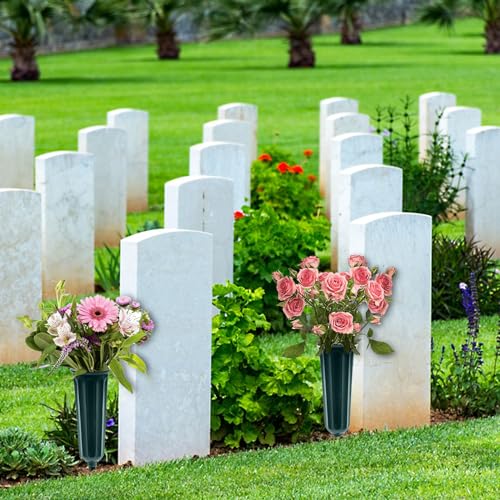 Image of Goaste 6 Pack Cemetery Vases with Foam Inserts, Memorial Floral Vases with Spikes, Grave Flower Holder Cones for Outdoor Use, Lawn Headstone Graveside Decoration, Fresh or Artificial Flowers, Green