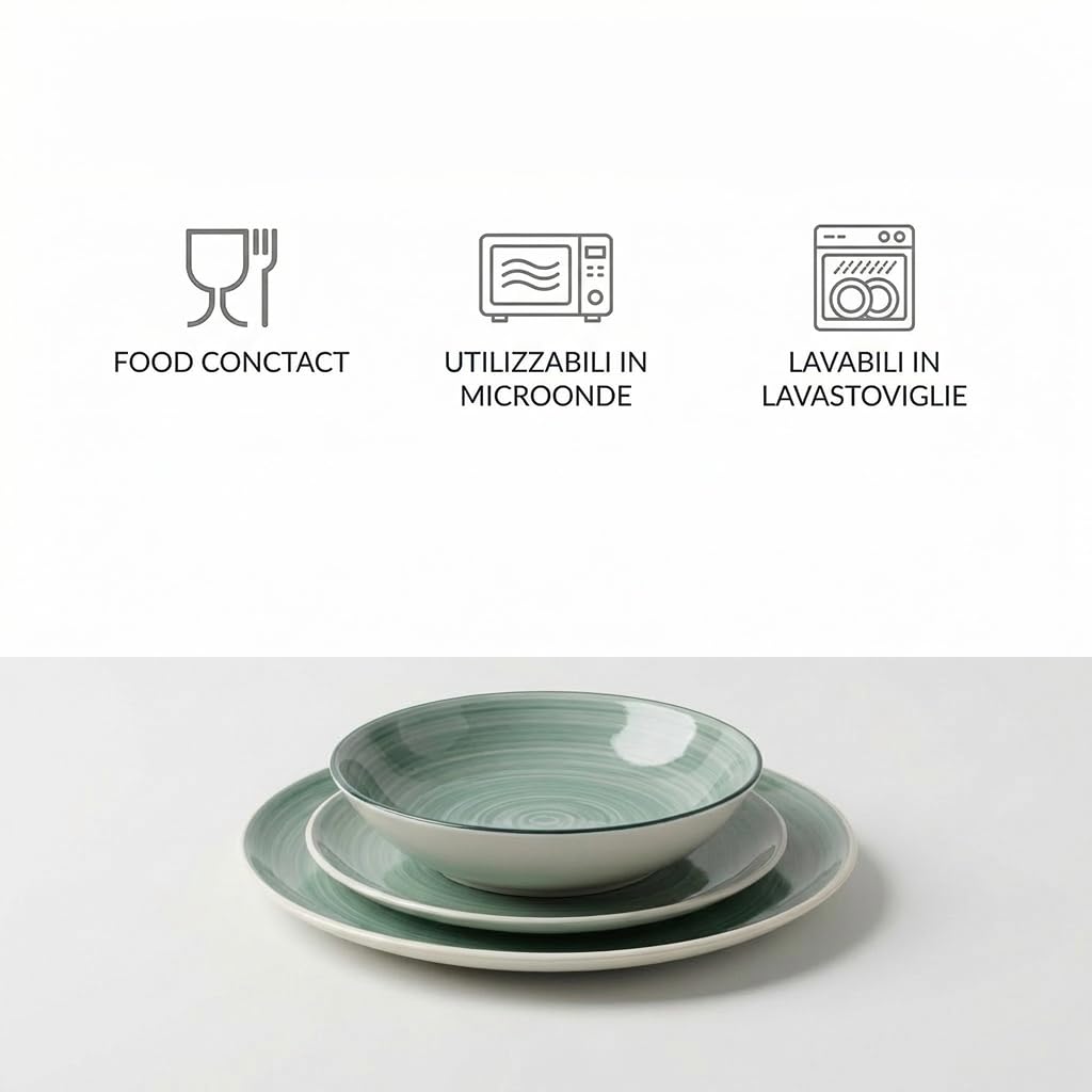 INTRECCI Servizio Piatti – Set Completo per 6 Persone in Porcellana – Design Moderno – Piatti Tavola Eleganti – Compatibili Lavastoviglie e Microonde - Set 18 piatti, modello: Linea Natura