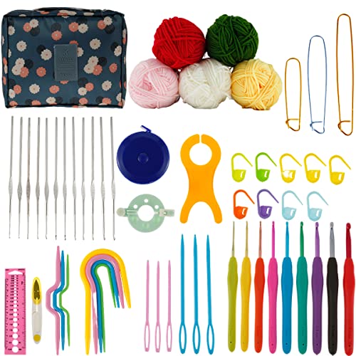 Image of 59 Pcs Crochet Hooks Kit for Beginners Adults, Knitting Starter Kit for Adults Ergonomic Crochet Soft Grip Handle Crochet Tools, DIY Weave Yarn Kits with Carry Bag , Travel Knitting Crochet Supplies