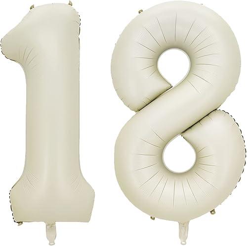 Globos de 40 pulgadas color beige crema con el número 18  Color nude Champagne Kalisan Big Giant Jumbo Large Number Foil Mylar para suministros de
