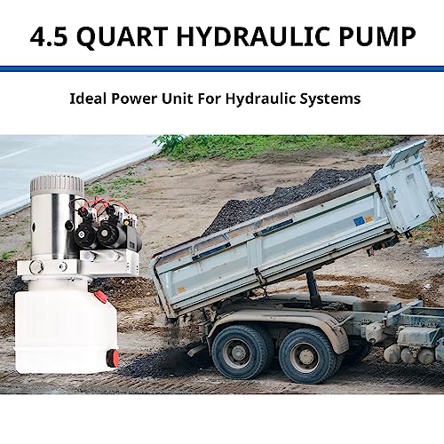 Image of 4.5 Quart Hydraulic Power Unit 1.6KW Hydraulic Pump 12V DC 3200 PSI Double Acting Dump Trailer Pump Plastic Oil Reservoir for Car Lifting Platforms