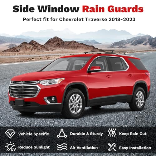 Image of Canvcle Traverse Rain Guards - Window Visors for Chevrolet Chevy Traverse 2018-2023, Outside-Mount Tape-On Side Window Wind Deflectors for Traverse Accessories, Vent Visors Shades Rainproof Black 4PCS