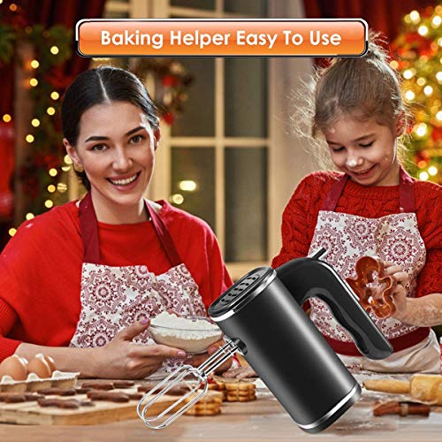 Hand Mixer Electric, 5 Speed Powerful handheld Mixer for Easy Whipping, Mixing Cookies, Brownies, Cakes, and Dough Batters(Black)