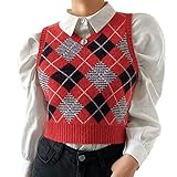 Hyipels Women's Sweater Vest,Y2K Sleeveless Pattern Preppy Style Knitted Crop Tank Top for Girl