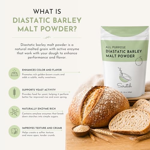 Image of Scratch Diastatic Malt Powder for Baking - (10oz) Dried Barley Malt for Baking Bread - Bread Improver - Premium Baking Ingredients for Breads, Pizzas, Pretzels, Desserts, Shakes and More (Pack of 2)
