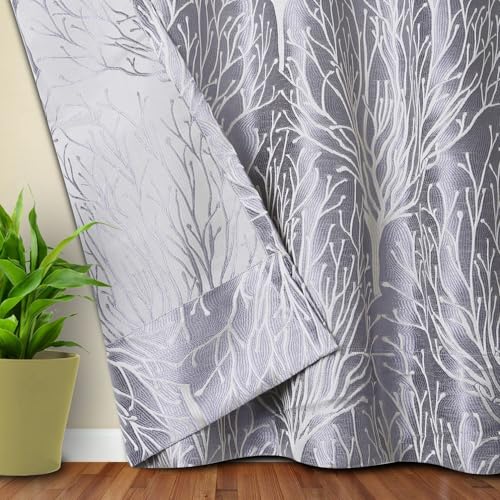 Image of Homestan Jacquard Long Door Curtains 9 Feet Long Set of 1, Elegant Screen for Door with Grommet for Home Decor (9x4 Feet, Grey)