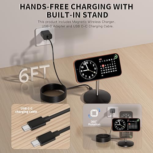 Image of Magnetic Wireless Charging Station,25W Fast Charger 6FT Mag safe Wireless Station Pad,Magnetic Mag-Safe 360 Charger Stand for iPhone 17 /17 Pro /Air /17 Pro Max /16 Pro Max /15 /14 /13 /12, AirPods Pro 2 /3 /4