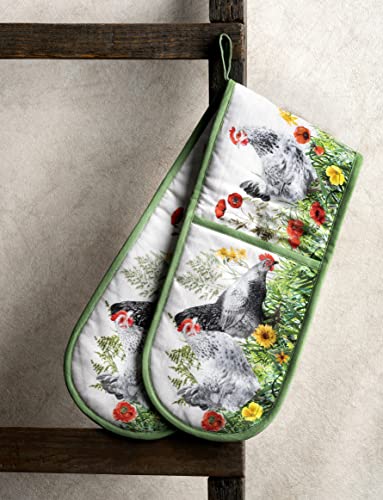 Maison d' Hermine Double Oven Mitts 100% Cotton 18 cm x 89 cm Double Oven Mitt Heat Resistant BBQ Cooking Gloves with Loop Baking Grilling Handling Hot Pans Gifts for Mothers Day (Basse Cour) - Image 2