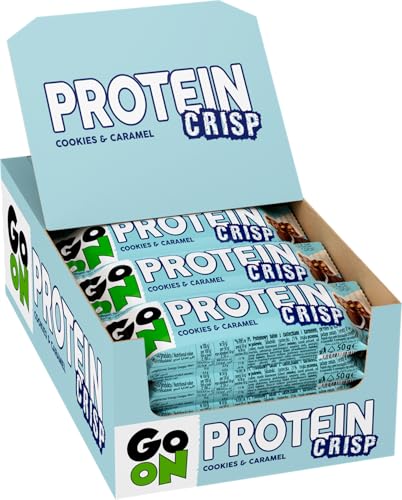 GO ON - Protein Riegel Crisp 24x50g - Kuchen Karamell, Eiweißriegel, Nutritional Protein Bars, Sportness Fitness Snacks, Ideal für Aktive