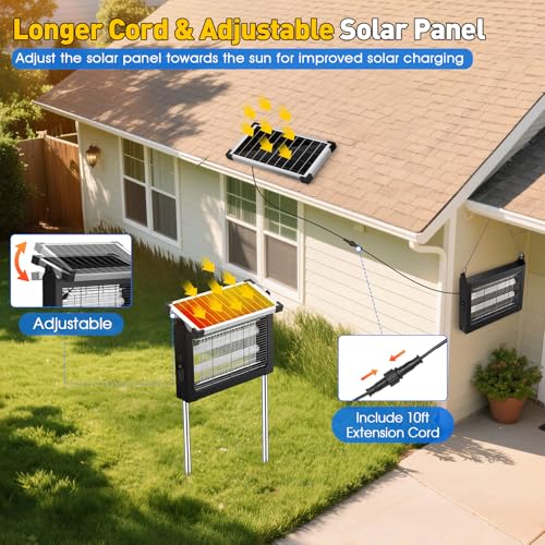 Image of Solar Bug Zapper Outdoor, 4500V Solar Mosquito Zapper Outdoor Waterproof, 1 /2 Acre Coverage Rechargeable Electric Fly Zapper, Cordless Portable Mosquito Traps for Backyard, Patio, Camping, Indoor
