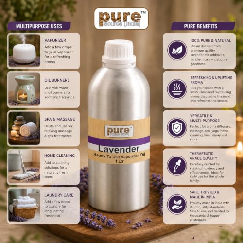 Image of Pure Source India Lavender Fragrances Vaporizer Oil Suitable for aromatherapy, Candle Making, Diffuser oil (1L)
