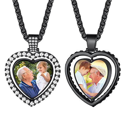 FindChic Customized Heart Photo Necklace Plain/Bling CZ/Rose/Angel Wings/Rotatable 2-Side Picture Pendant Stainless Steel/Gold Plated/Black Valentine's Jewelry Gift for Women Mom Girlfriend