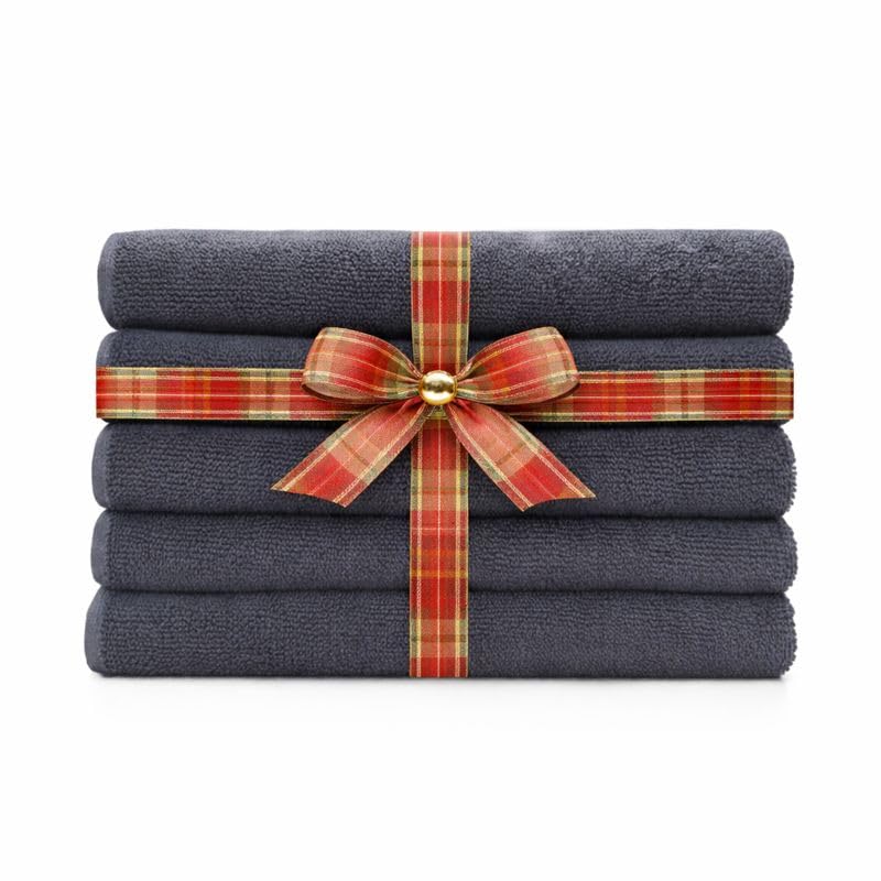 Luxury Modern 5-Pcs Hand Towel Set Grey 470 GSM 100 Cotton Hand Towels for Bathroom Soft Absorbent Quick-Dry