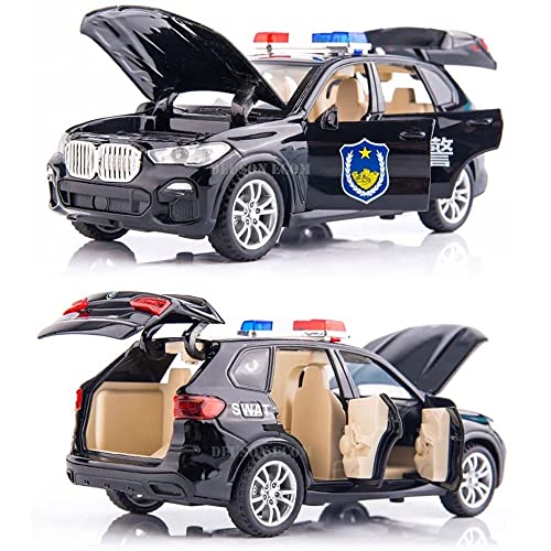 Image of Exclusive Alloy Metal Pull Back Die-cast Car Scale Model with Sound Light Mini Auto Toy for Kids Metal Model Toy Car with Sound and Light?New Version? (1.32 Scale B-M-W-X7 Police - Black)