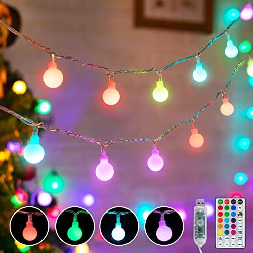Color Changing Globe String Lights, 33Feet 100 LEDs USB Ball Fairy Lights Plug in with Timer Remote, Christmas Lights for Camping Dorm Party Wedding Indoor Outdoor Decoration (16Color + Multicolor)