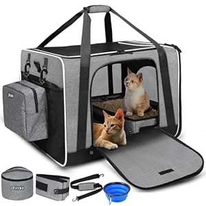 Petskd Large Pet Carrier 24″x17″x17″ for Large Cats, Pet Carrier for 2 Cats or Medium Dog, Cat Carrier for Car Travel with Litter Box and Bowl, Cat Soft Carrier with Locking Safety Zipper