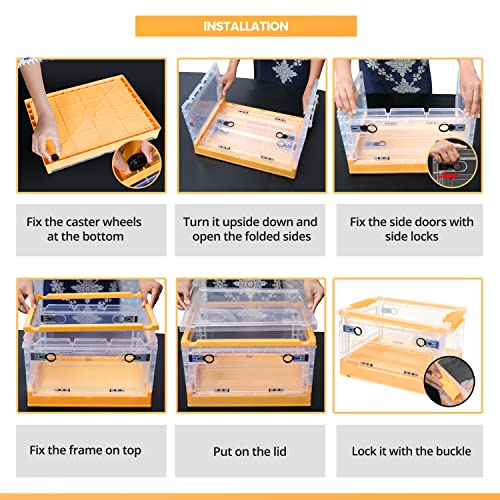 Image of ABOUT SPACE Storage Box - 3 Side Opening Transparent Body Plastic Bin with Wheels & Lid Stackable, Foldable, Portable Multipurpose DIY Organizer for Clothes,Toys, Books - Yellow L 40 x B 30 x H 24 cm