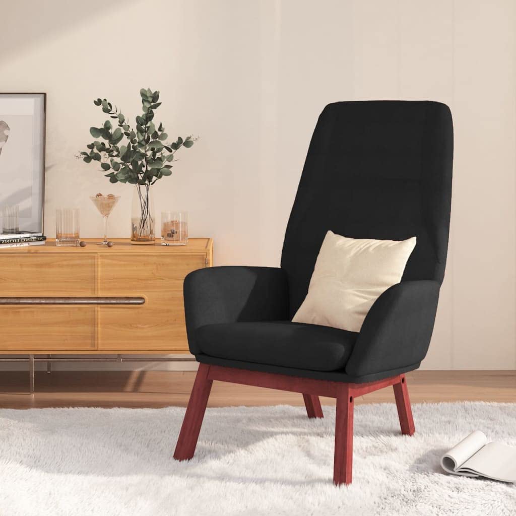 Poltrona relax in tessuto, per soggiorno, comoda poltrona imbottita, con telaio in metallo e gambe in legno di caucciù, moderna, nera