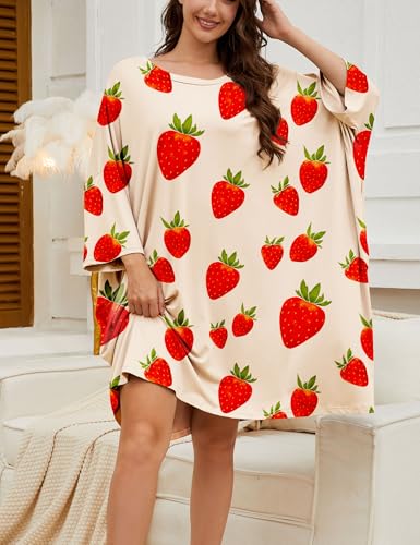 Image of Chunoy Women Oversized Nightgown Short Sleeve Sleepwear Dress with Pockets