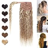 ❤【Silk-co Extensiones de Coleta】: Silk-co coleta postiza rizada, fácil de usar gracias al diseño con bandas y clips, que no hace ningún daño a su cabello. Adecuado para personas que quieren una coleta larga con corn wave naturales.