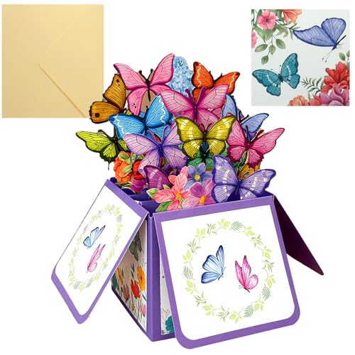 Mothers Day Card Pop Up with Butterfly Floral Bouquet Handmade 3D Paper Design Perfect for Mum Grandma or Wife Includes Envelope Mini Note Card Unique Gift for Her