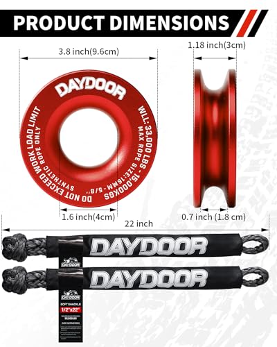 Image of DAYDOOR 56,000 LBS Soft Shackle Recovery Kit, 1 /2 inch x 22 inch (2-Pack) with 7075 Aluminum Snatch Ring, Winch Accessory for Jeep Wrangler, Bronco, 4Runner, Tacoma, ATV /UTV /Jeeps /SUVs, 4x4 Off-Road(Gray)