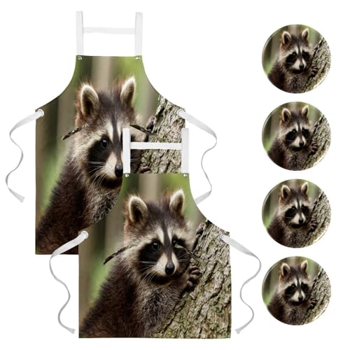 Tablier de cuisine pour pâtisserie et nettoyage motif raton laveur idéal bistrot