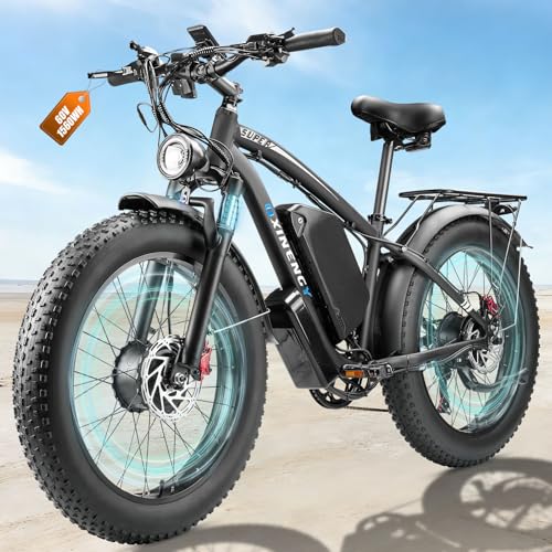 QXINENGY 9000W Peak Dual Motor Ebike for Adults, 46MPH Fast Electric Bike for Adults with 60V 1560Wh Battery, 24" Fat Tire E-Bike, Hydraulic Disc Brake, Electric Bicycle for Snow Off-Road Commuter