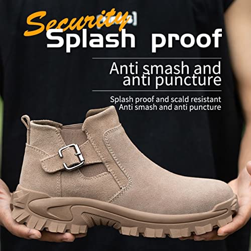 Micoklinlin Mens Steel Toe Shoes Breathable Leather Welding Shoes Lightweight Slip-on Safety Shoes Casual Work Boots2